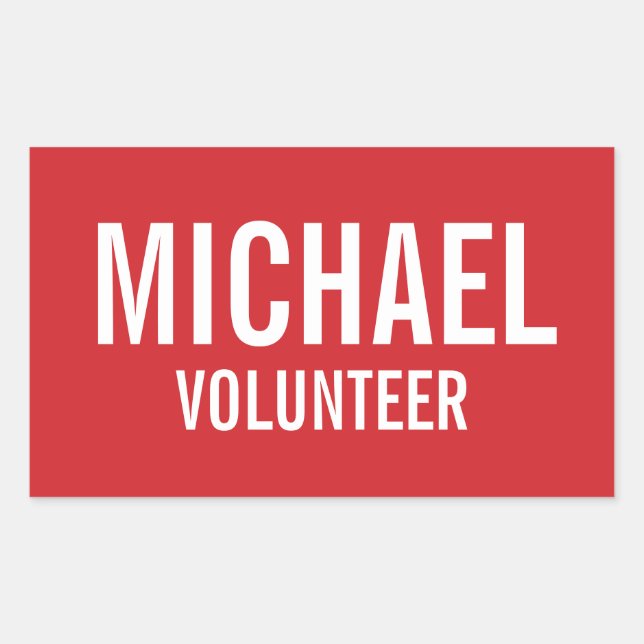 Sticker Rectangulaire Badge volontaire rouge avec nom personnalisé (Devant)