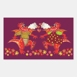 Sticker Rectangulaire Baguette romantique mignonne avec des dagons en Am