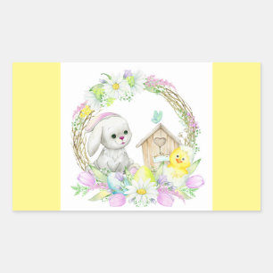 Sticker Rectangulaire Baguette Ronde Classique De Lapin Et De Poulet