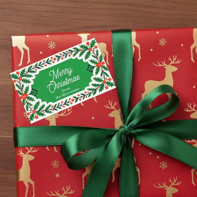 Sticker Rectangulaire Baies Holly Classiques & Pine Wreath Noël (Créateur téléchargé)