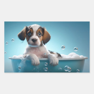 Sticker Rectangulaire Bain à remous et bulles Chiot