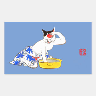Sticker Rectangulaire Bain de chat japonais humoristique I