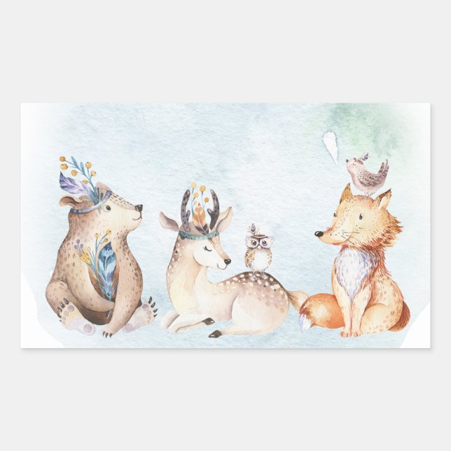 Sticker Rectangulaire Bain de couleur Boho Ours Rustique Animaux Baby Sh (Devant)