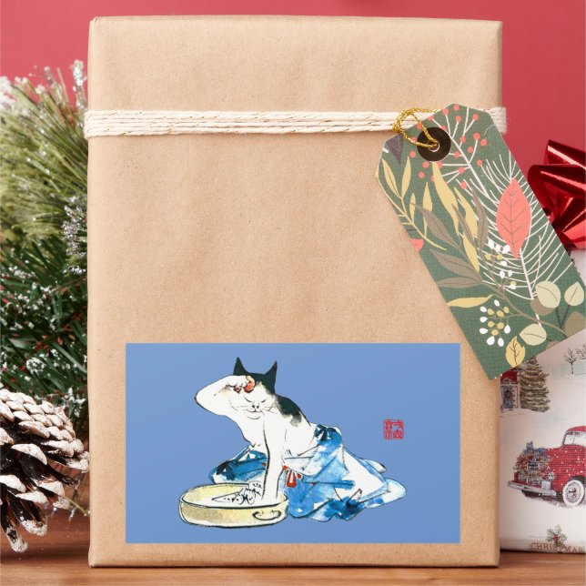 Sticker Rectangulaire Bain japonais de chats humoristique II (vacances)