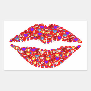 Sticker Rectangulaire Baiser des lèvres rouges avec des gemmes étincelan