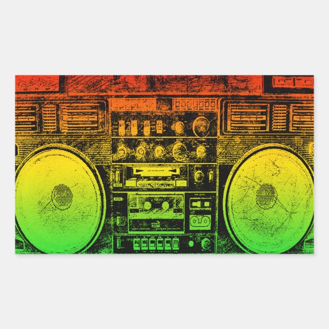 Sticker Rectangulaire baladeur de ghetto Rasta (Devant)