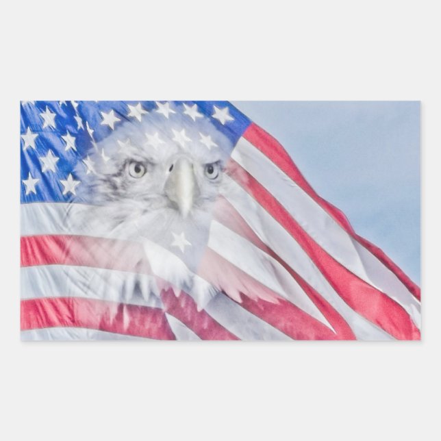 Sticker Rectangulaire Bald Eagle Head & the American Flag (Devant)