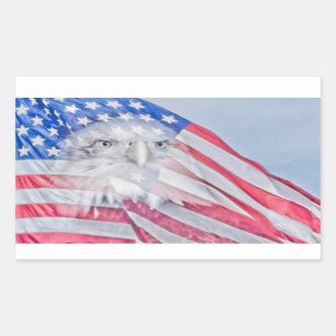 Sticker Rectangulaire Bald Eagle Head & the American Flag
