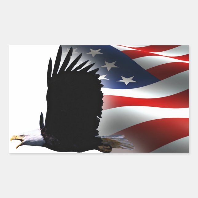 Sticker Rectangulaire Bald Eagle vole le Jour commémoratif du drapeau (Devant)