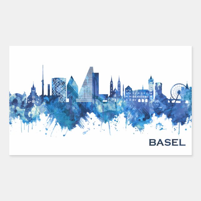 Sticker Rectangulaire Bâle Suisse Skyline Blue (Devant)