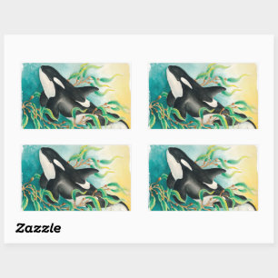 Sticker Rectangulaire Baleine d'Orca en Aquarelle Kelp