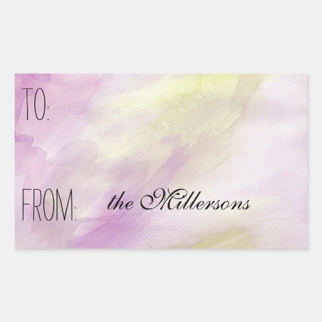 Sticker Rectangulaire Balise cadeau Aquarelle jaune rose (Devant)