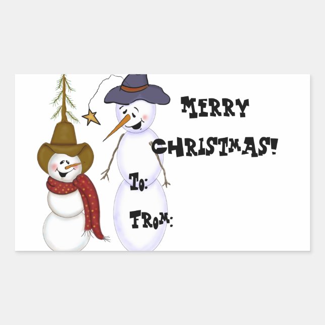 Sticker Rectangulaire Balise cadeau Cowboy Snowman (Devant)