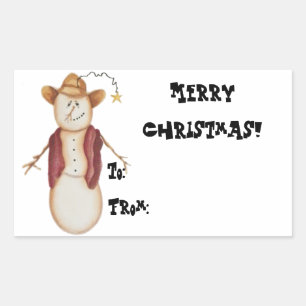 Sticker Rectangulaire Balise cadeau Cowboy Snowman