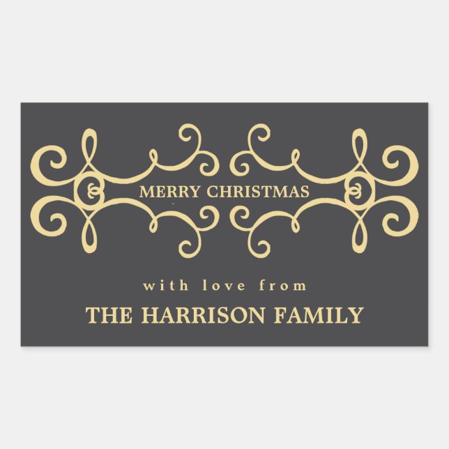 Sticker Rectangulaire Balise cadeau de Noël / Gold (Devant)