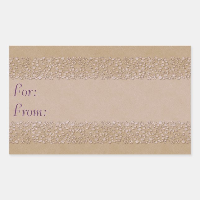 Sticker Rectangulaire Balise Cadeau Floral Beige (Devant)