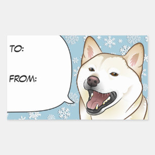 Sticker Rectangulaire Balise cadeau Joyeux Noël Crème Shiba Inu