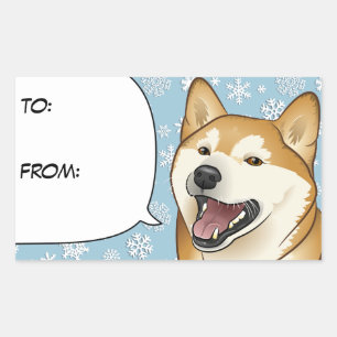Sticker Rectangulaire Balise cadeau Joyeux Noël Rouge Shiba Inu