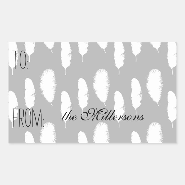 Sticker Rectangulaire Balise cadeau Plumes blanches (Devant)