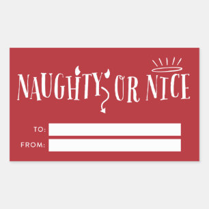 Sticker Rectangulaire Balises cadeaux de Noël Naughty ou Nice