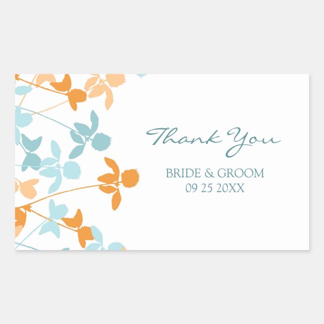 Sticker Rectangulaire Balises de mariage Merci bleu orange (Devant)