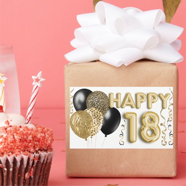 Sticker Rectangulaire Ballons noirs et or 18e anniversaire (Fête)