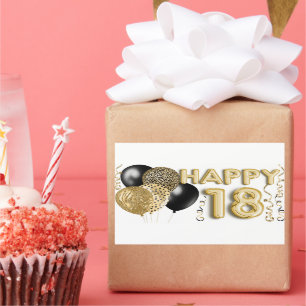 Sticker Rectangulaire Ballons noirs et or 18e anniversaire