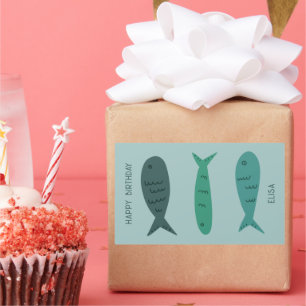 Sticker Rectangulaire Balnéaire Soiree ANNIVERSAIRE Cute Fishers PERSONN