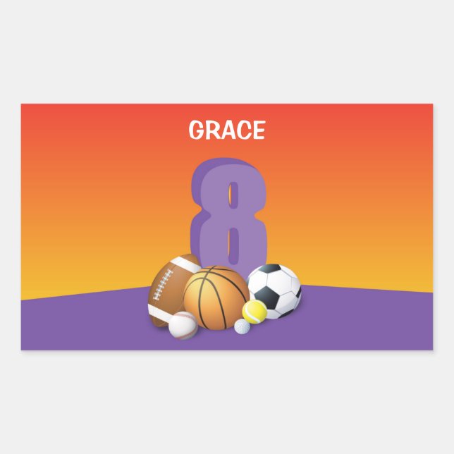 Sticker Rectangulaire Bals de sport pour la 8e fille (Devant)