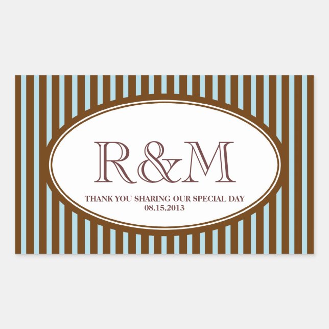 Sticker Rectangulaire Bandes de bonbons bleu classique monogramme faveur (Devant)