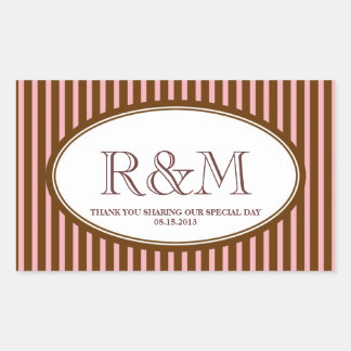Sticker Rectangulaire Bandes de bonbons rose classique monogramme faveur