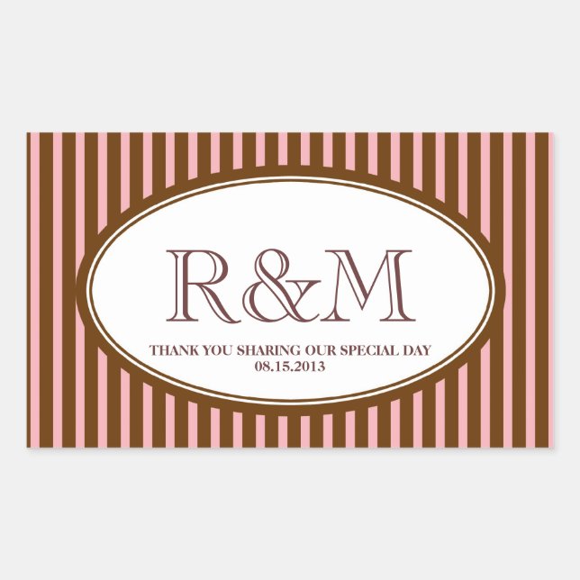 Sticker Rectangulaire Bandes de bonbons rose classique monogramme faveur (Devant)
