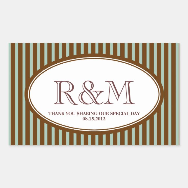 Sticker Rectangulaire Bandes de bonbons turquoise classique monogramme f (Devant)
