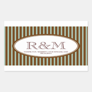 Sticker Rectangulaire Bandes de bonbons turquoise classique monogramme f