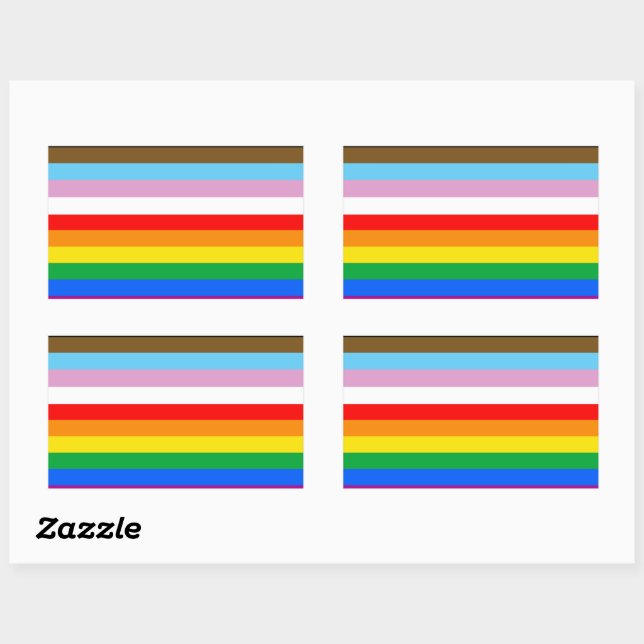 Sticker Rectangulaire Bandes du drapeau de progrès LGBTQ+ (Feuille)