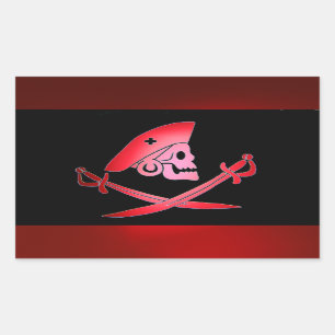 STICKER RECTANGULAIRE BANNIÈRE DE PIRATE NOIR ROUGE AVEC HABIL, ÉPINES C