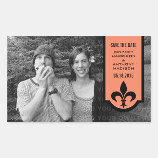 Sticker Rectangulaire Bannière Orange Fleur De Lis Enregistrer les stick