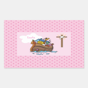 Sticker Rectangulaire Baptême de bébé de l'arche de Noé personnalisa