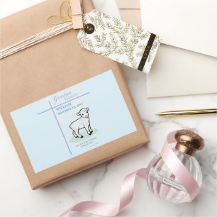 Sticker Rectangulaire Baptême de petit-fils Agneau Bleu Personnalisé
