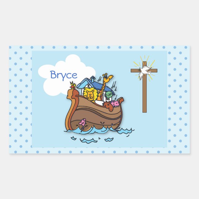 Sticker Rectangulaire Baptême personnalisable de bébé Arche de Noé, garç (Devant)