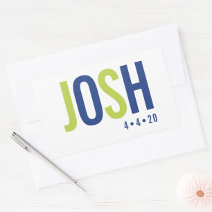 Sticker Rectangulaire BAR MITZVAH NOM LOGO smart royal bleu citron vert