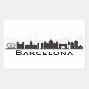Sticker Rectangulaire Barcelone, Espagne horizon noir et blanc de   de