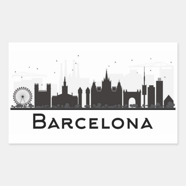 Sticker Rectangulaire Barcelone, Espagne | Skyline de la ville noire et  (Devant)