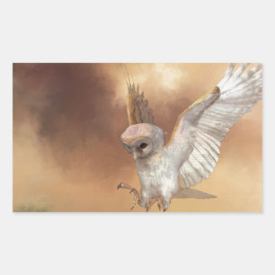 Sticker Rectangulaire Barn Owl en vol peinture numérique