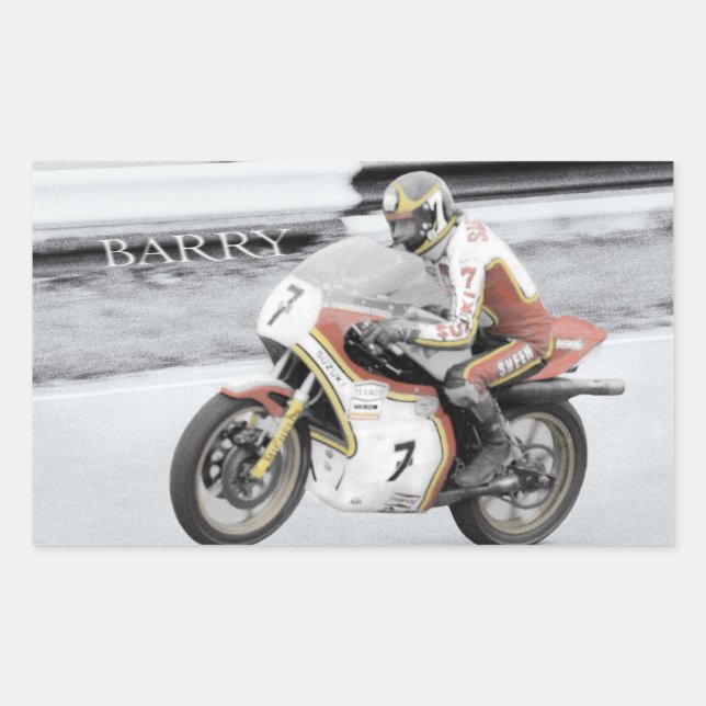 Sticker Rectangulaire Barry Sheene 2, la version teinte à la main (Devant)