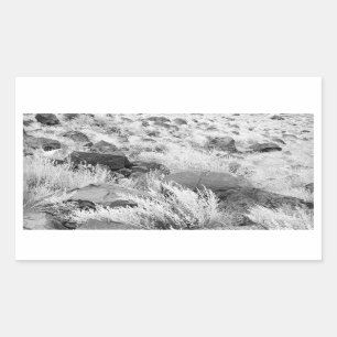 Sticker Rectangulaire Basalt Lava Rocks dans le désert, noir et blanc Ph