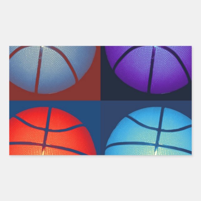 Sticker Rectangulaire Basket-ball Art Pop Quatre Couleurs (Devant)