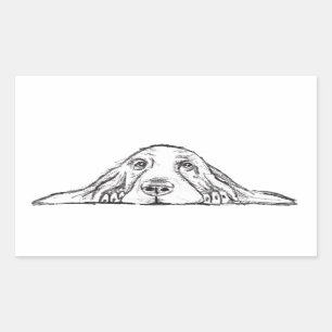 Sticker Rectangulaire basset blanc