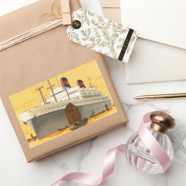 Sticker Rectangulaire Bateau de croisière vintage en Orient avec Junks B (Cadeaux)