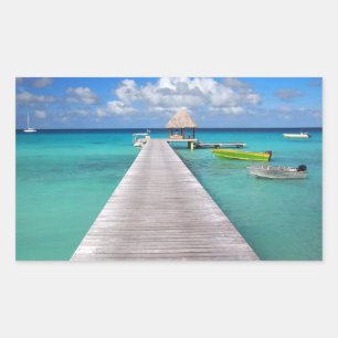 Sticker Rectangulaire Bateaux à une jetée dans le rectangle du Pacifique